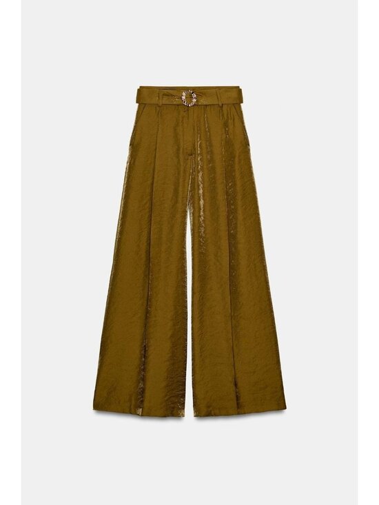 Zara Pants - Zara Womens Satin Trousers Pants Medium Caramel Wide Leg High Waist 7965/556 NWT